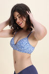 Zivame Padded Non Wired Medium Coverage Tshirt Bra - Blue Animal Print — thumbnail 2